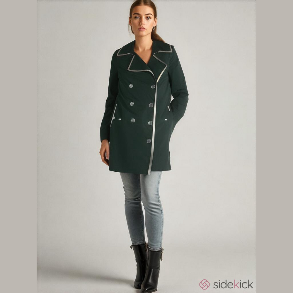 Sam Edelman M Double Breasted Mini Trench Nylon Car Coat in Black Beige